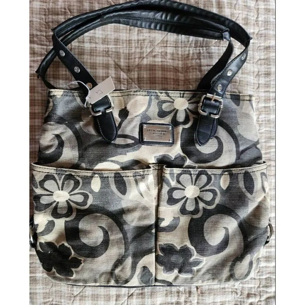 Relic BrandโCollection tan black & gray floral print shoulder bag roomyโpockets